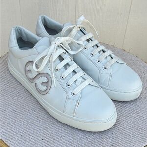 Escada White Leather Lace Casual Sneakers